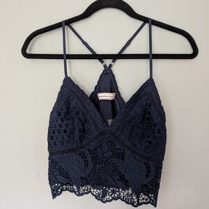Abercrombie & Fitch Dark Blue Eyelet Top